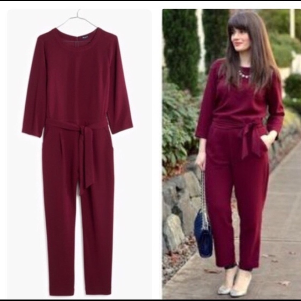 Madewell Sloan wine crepe belted jumpsuit 2 Medium